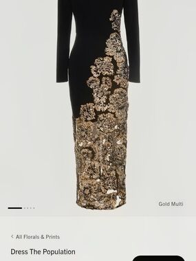 Dress the Population Black Maxi Skirt with Gold Sequin Floral Overlay